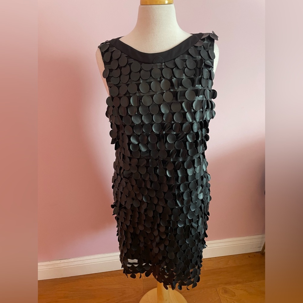 Muse Black Mini Dress with large faux leather “sequins”